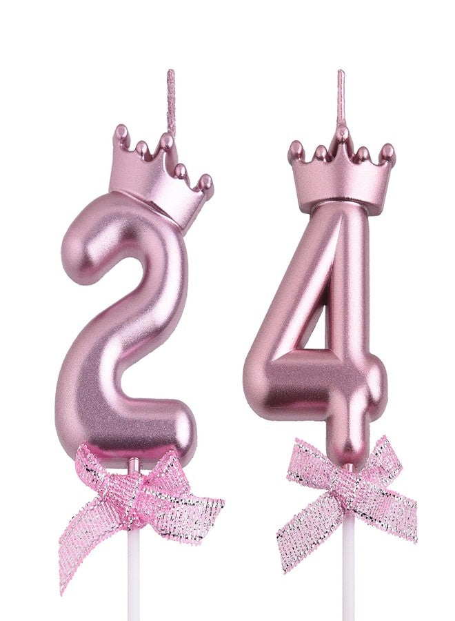 VSHILI 24th 42nd Birthday Candles, Rose Gold 42 24 Year Old Number Birthday Candles, Happy Birthday Party Cake Topper Decoration Gifts for Women Men - Image 1